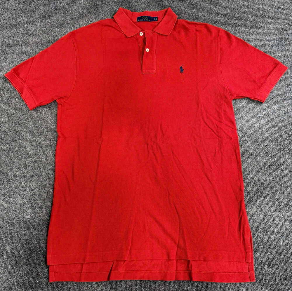 Polo Ralph Lauren Mens Large Red Polo Shirt Blue Pony Short Sleeve Classic
